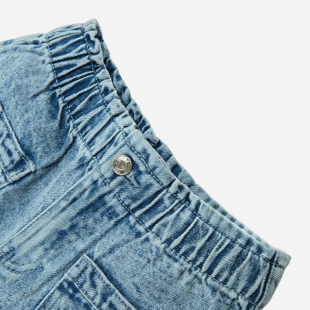 Denim shorts with elastic waist and button