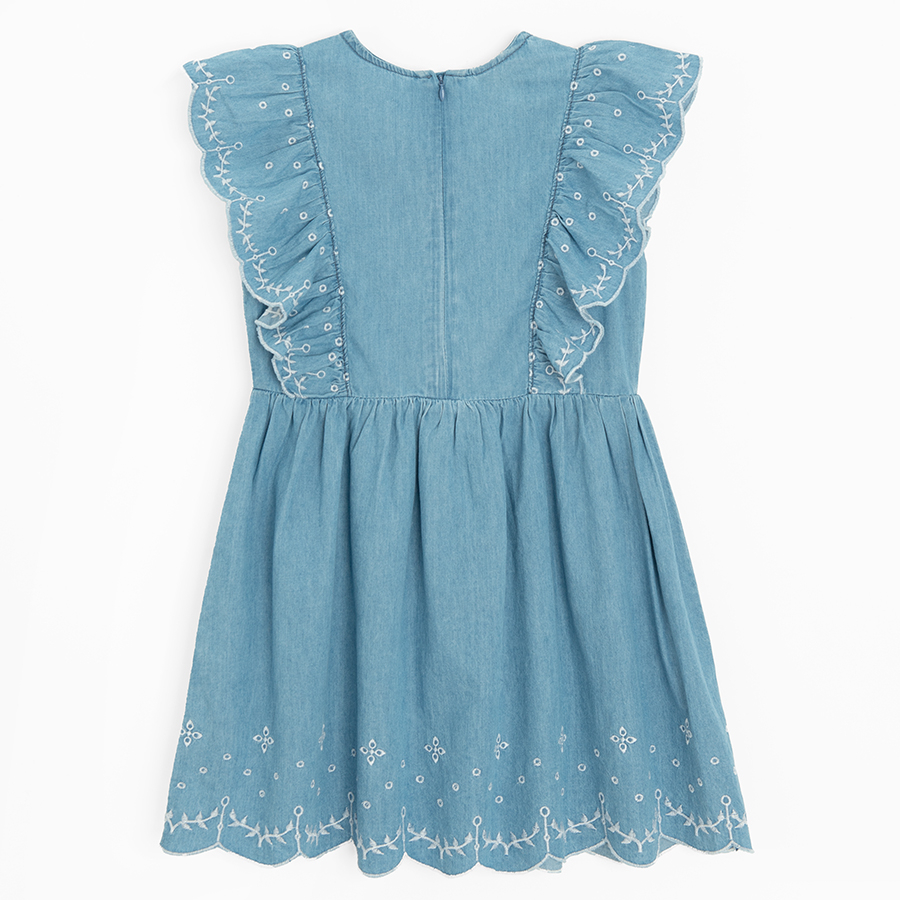 Denim short sleeve dress with embroiderie