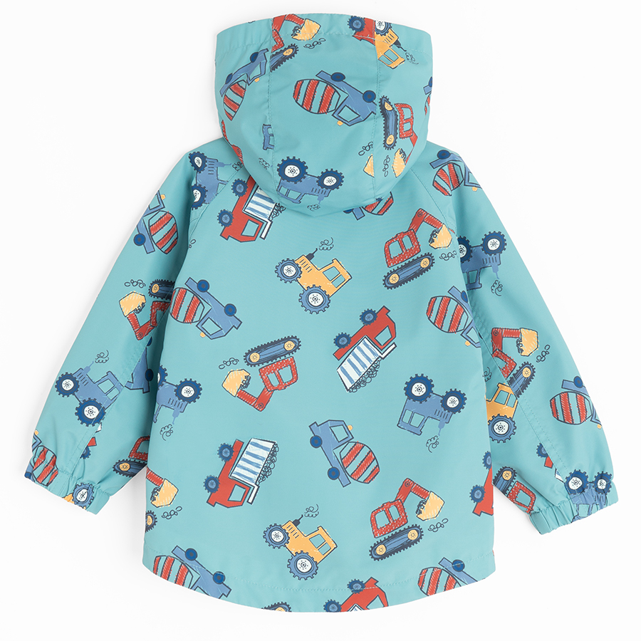 Light blue zip throuhg hooded jacket with trucks print