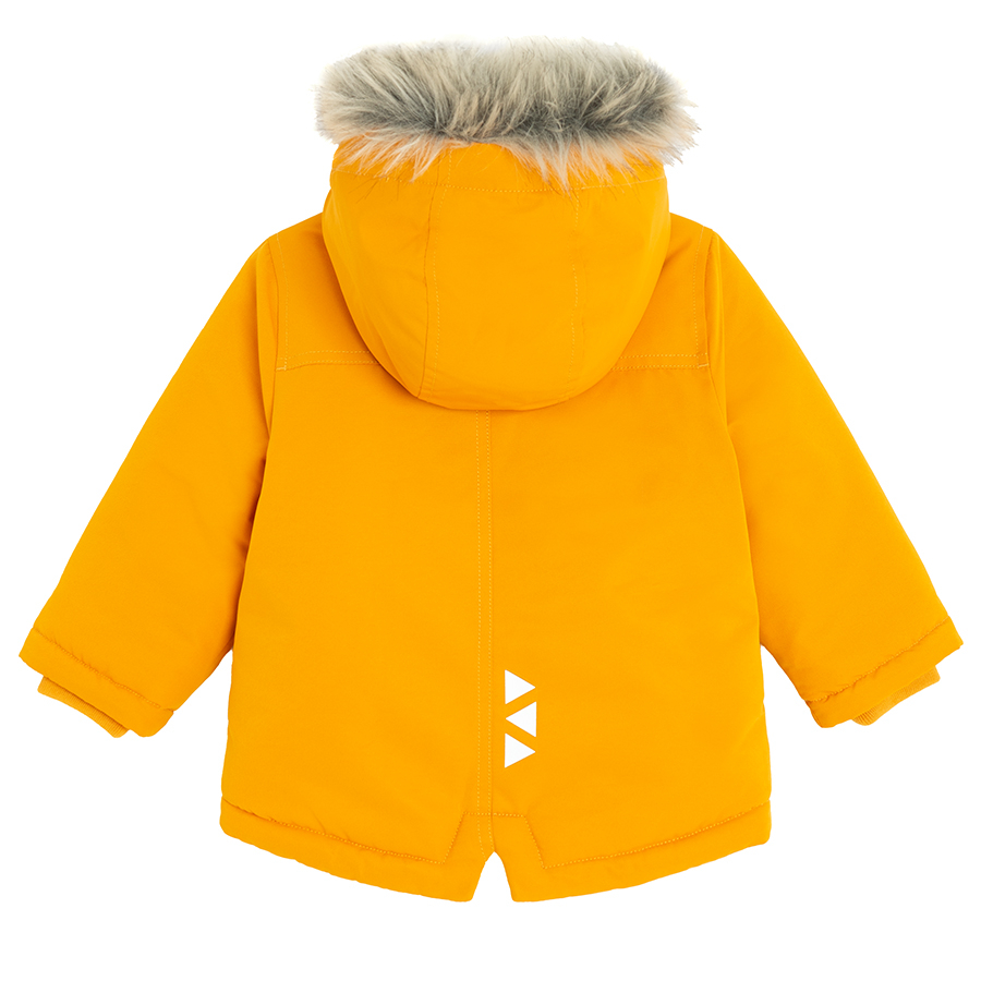 Yellow hooded winter jacket