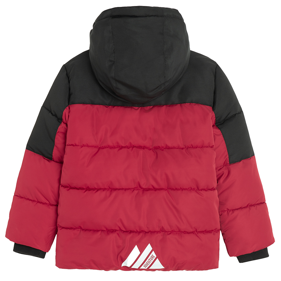 Black and red hooded winter jacket