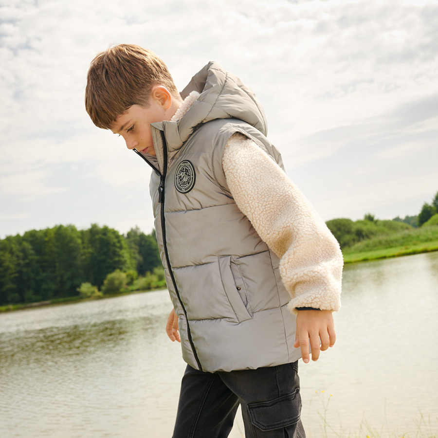 Grey hooded zip through winter jacket