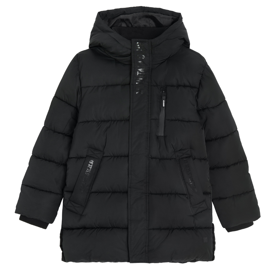 Black hooded winter coat