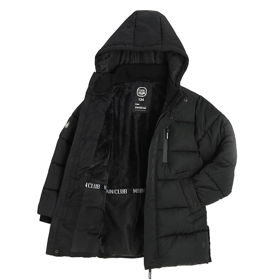 Black hooded winter coat