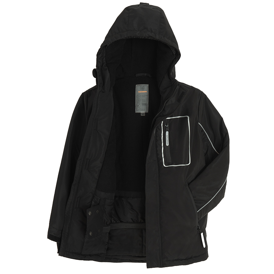 Black hooded ski jacket