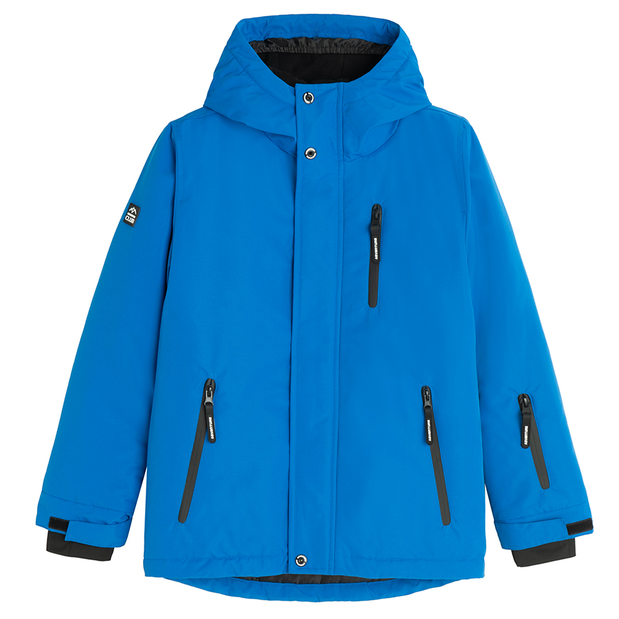 Blue hooded ski jacket