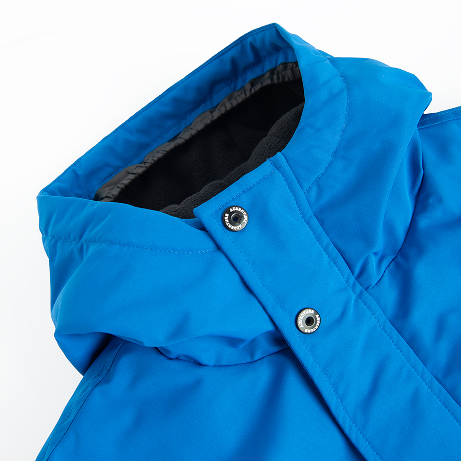 Blue hooded ski jacket