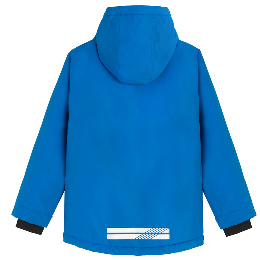 Blue hooded ski jacket