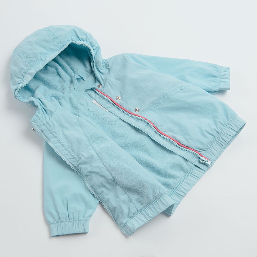 Light blue hooded light jacket