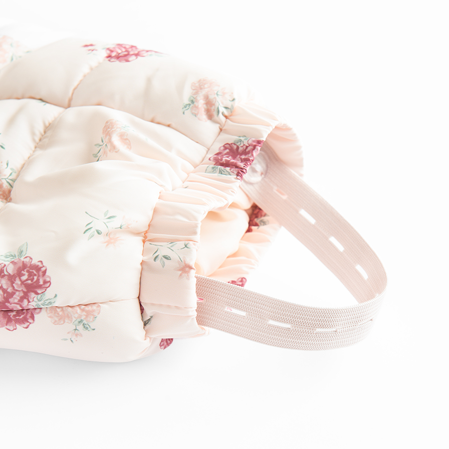 Pink floral hooded snowsuit with 2 side zippers