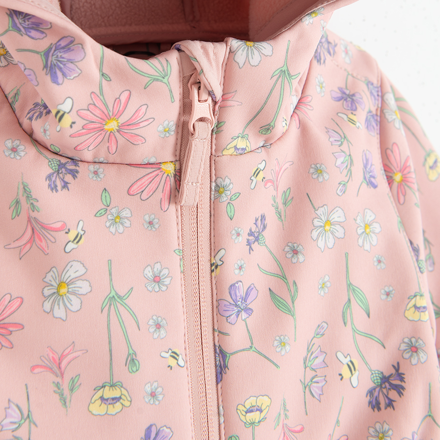 Pink floral zip through hooded light jacket