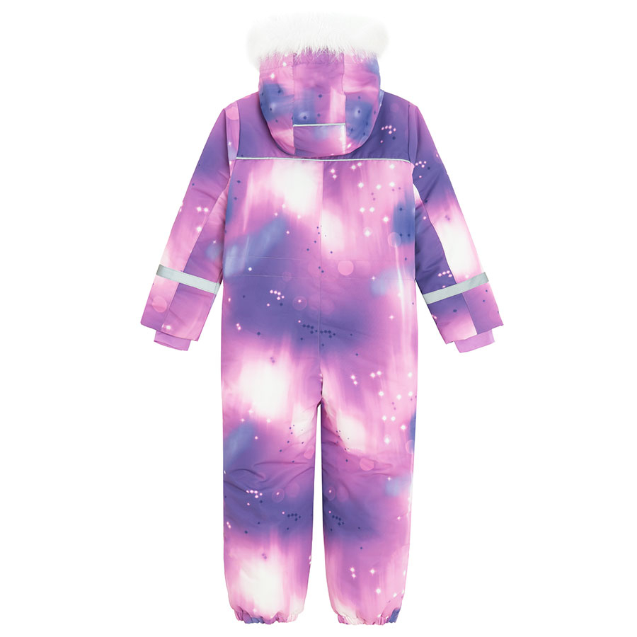 Purple tie dye hooded snowsuit