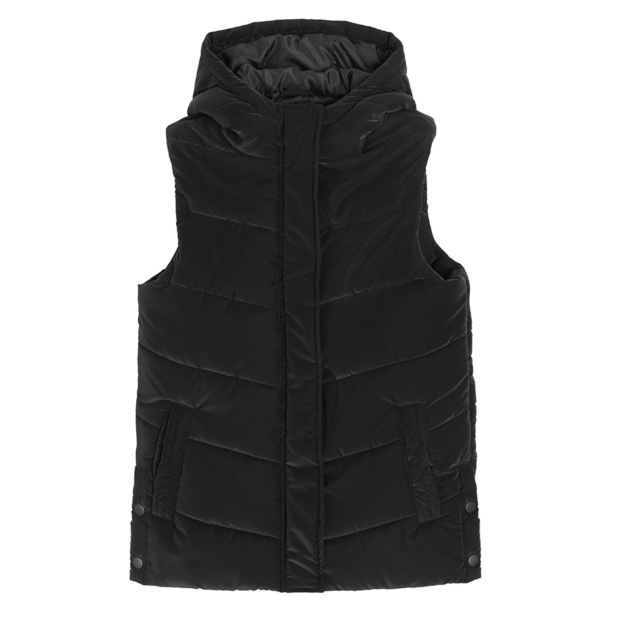 Black hooded zip through vest