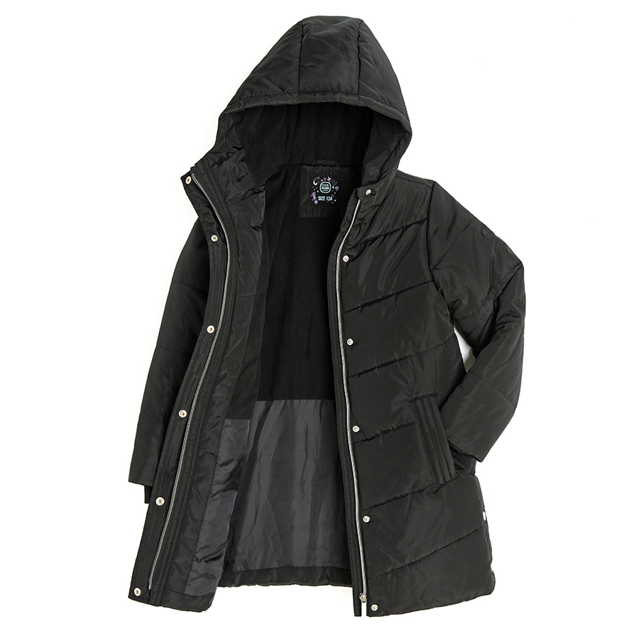 Black hooded winter coat