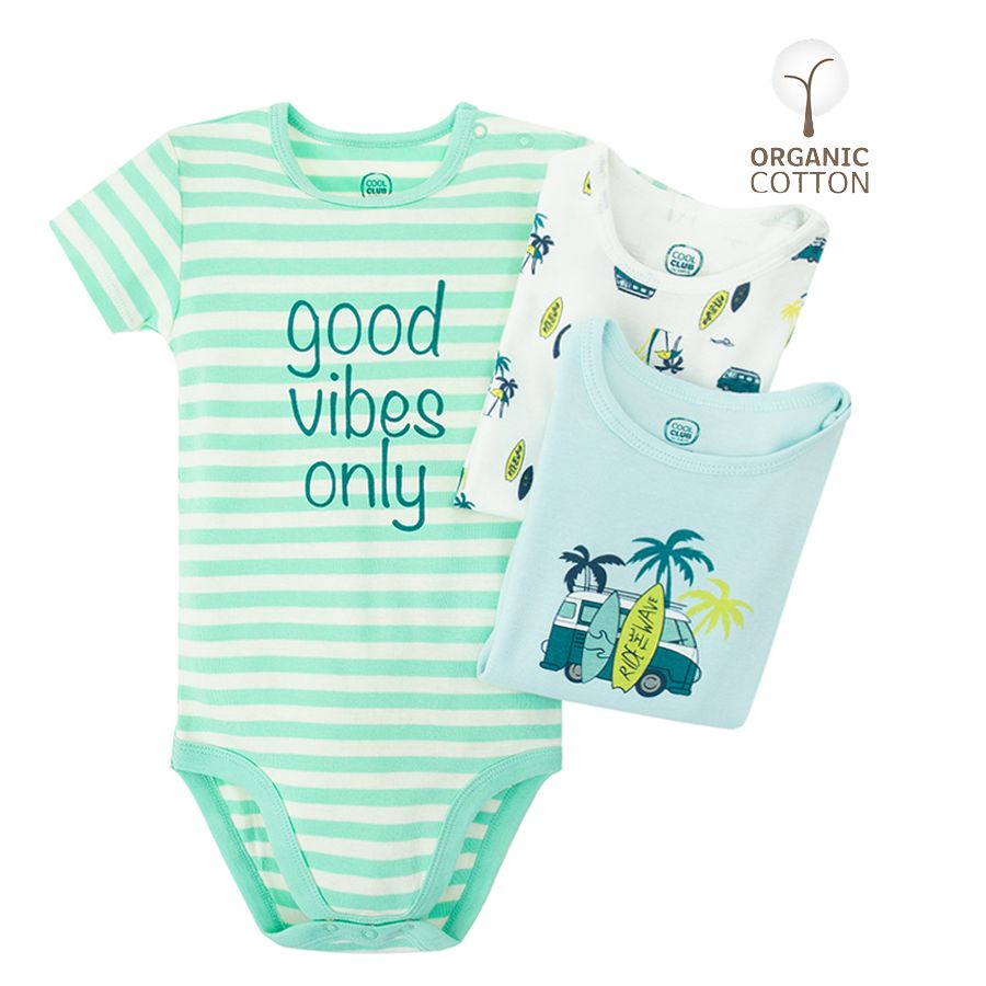 White light blue and stripes short sleeve bodysuits- 3 pack