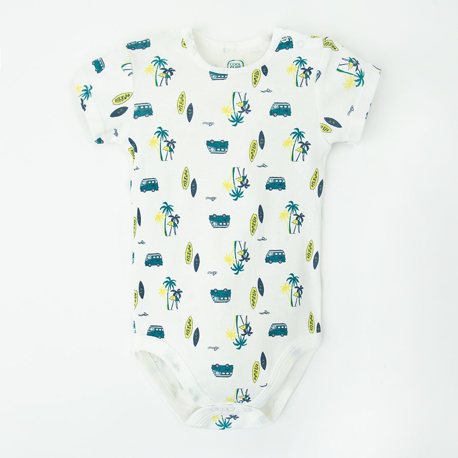 White light blue and stripes short sleeve bodysuits- 3 pack