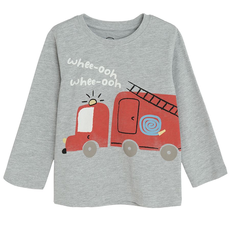 Long sleeve pyjamas with pants and trucks print