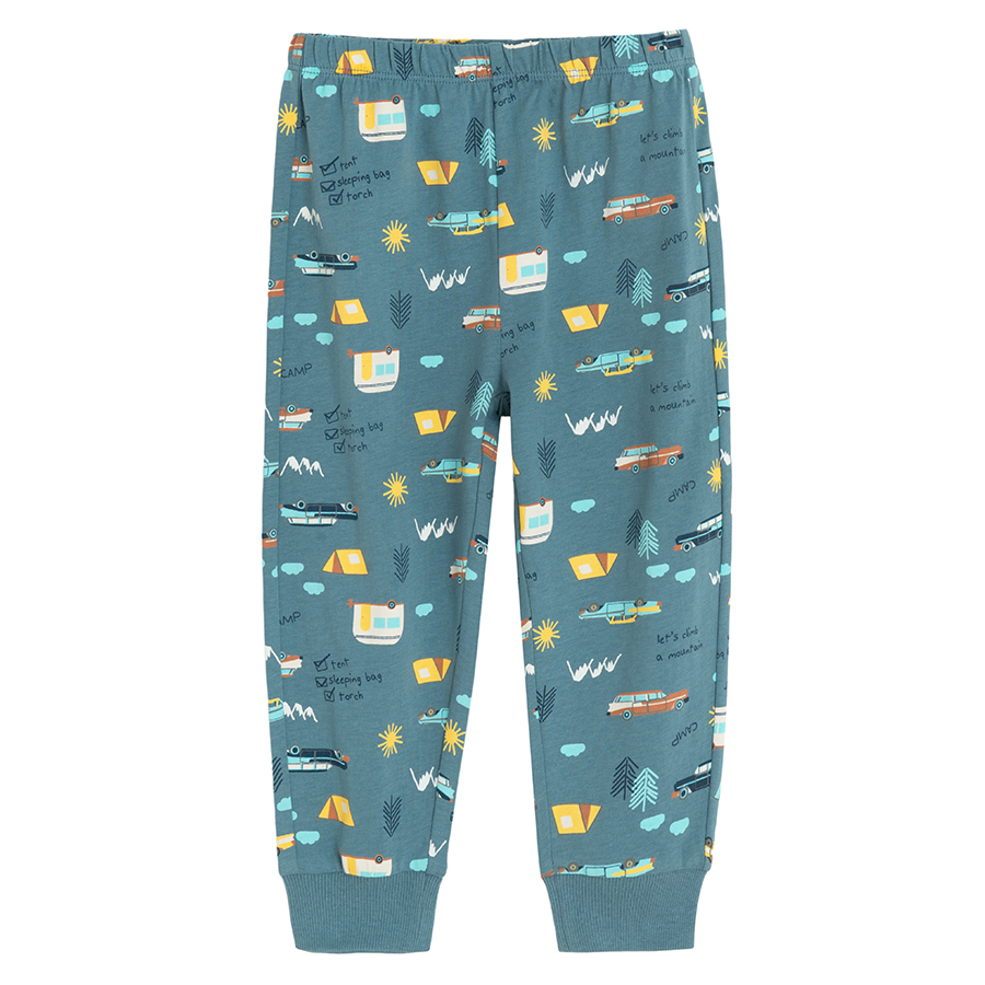 Blue long sleeve and pants pyjamas with camping print- 2 pieces