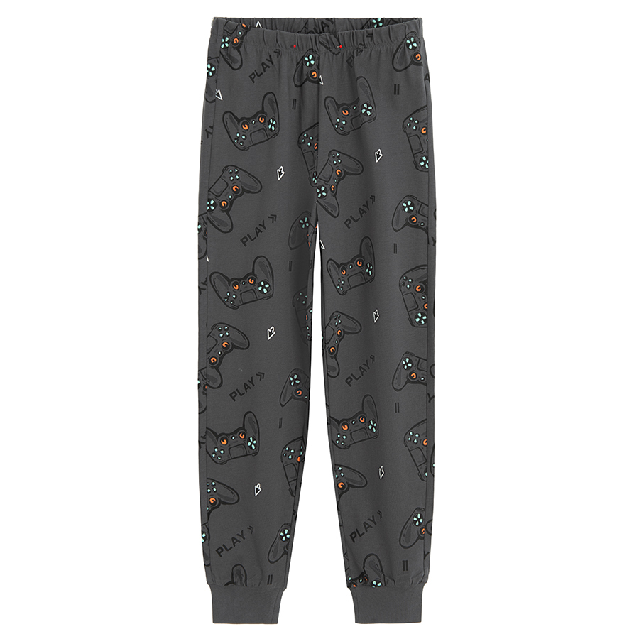 Long sleeve blouse and pants pyjamas with computer games print- 2 pieces