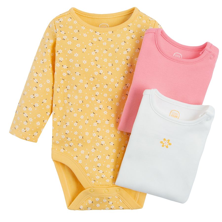 White yellow brick long sleeve bodysuits- 3 pack