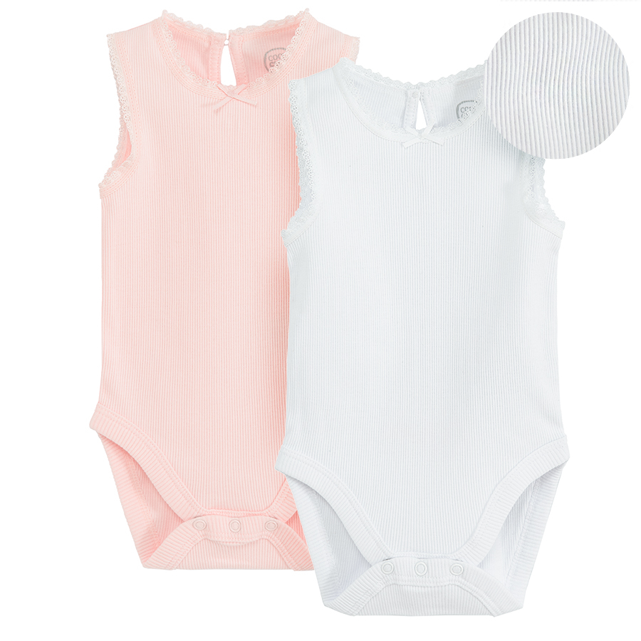 White and pink sleeveless bodysuits - 2 pack