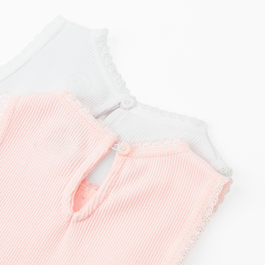 White and pink sleeveless bodysuits - 2 pack