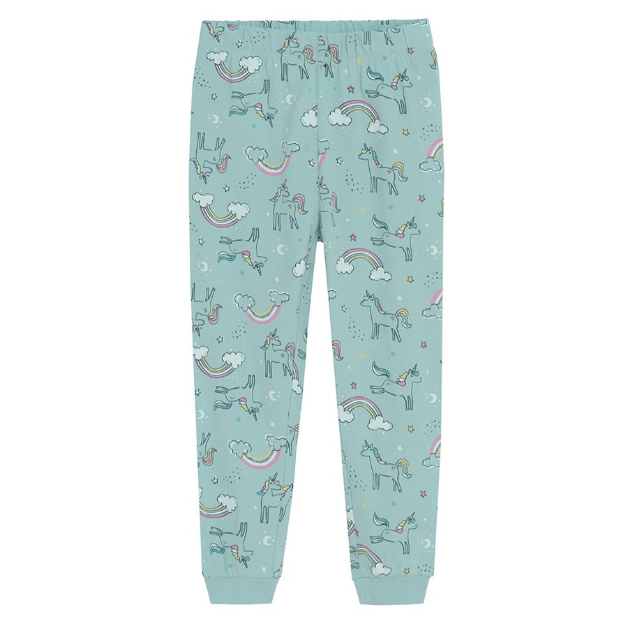 Pink and light green unicorn pyjamas- 2 pack