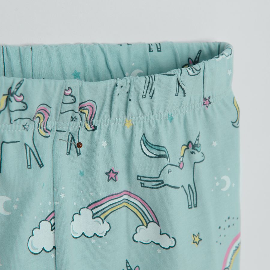 Pink and light green unicorn pyjamas- 2 pack