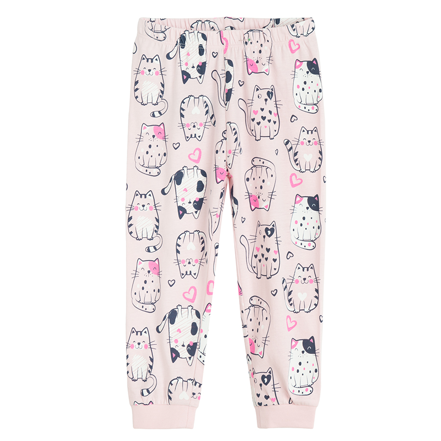 Pink long sleeve and pants pyjamas with kittens print - 2 pieces