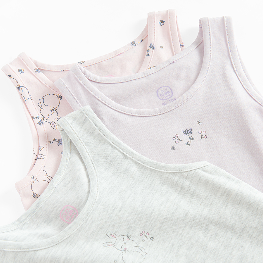 Grey and pink sleeveless bodies with bunnies and flowers print- 3 pack