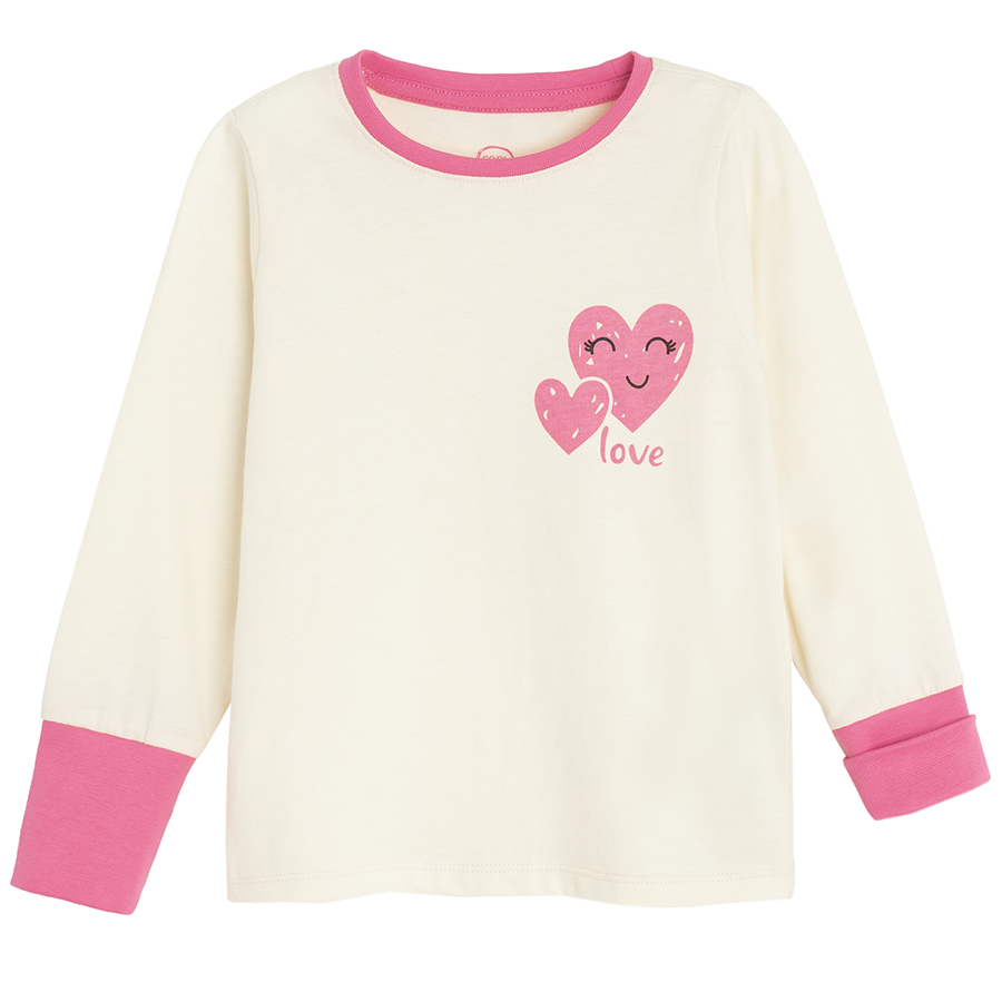 White with pink long sleeve blouse with white and red hearts pants pyjamas