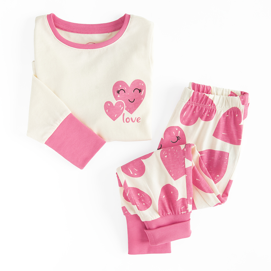 White with pink long sleeve blouse with white and red hearts pants pyjamas