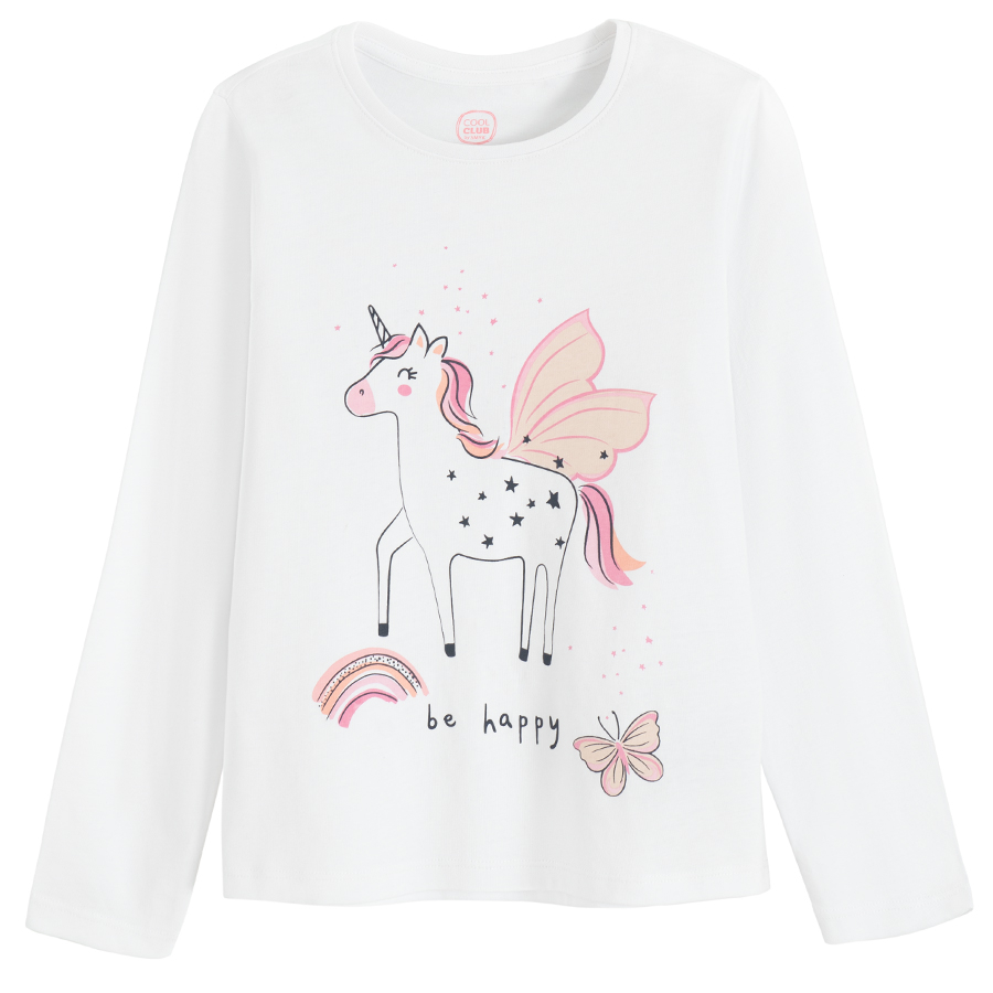 Pink and white long sleeve blouse and pants pyjamas with unicorn print- 2 pack