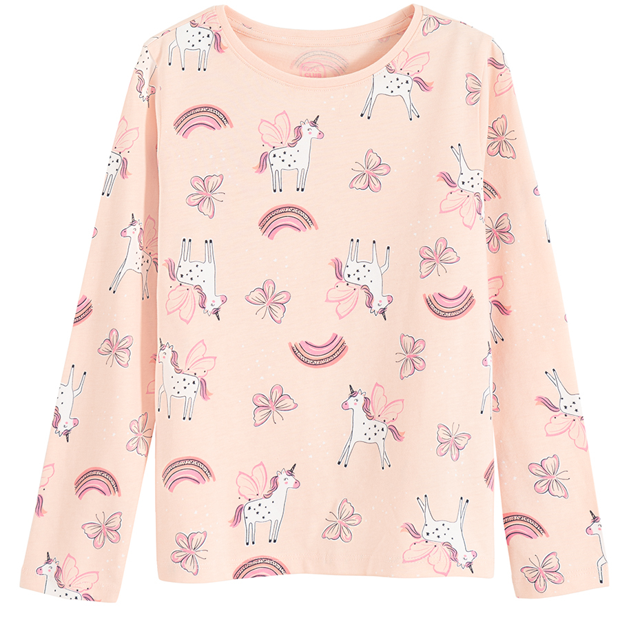 Pink and white long sleeve blouse and pants pyjamas with unicorn print- 2 pack