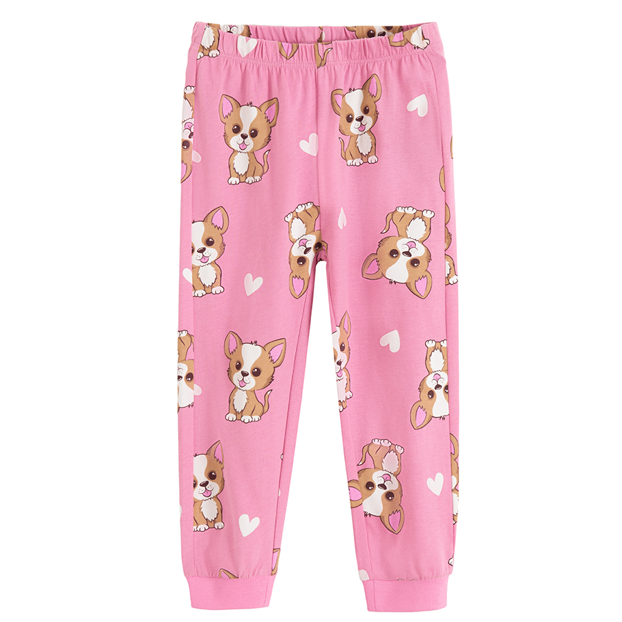 Ecru blouse and pink pants pyjamas with bear print- 2 pieces