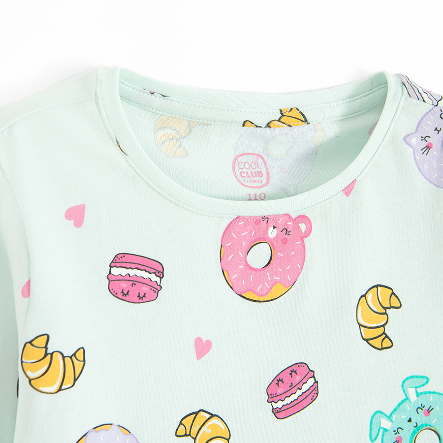 Light blue long sleeve pyjamas with donuts print- 2 pieces