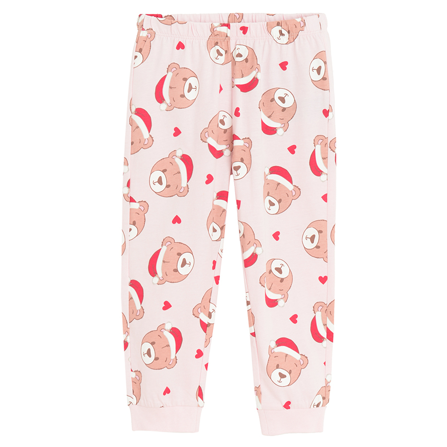 Pink long sleeve blouse and pants pyjamas with bear with Santa's hat