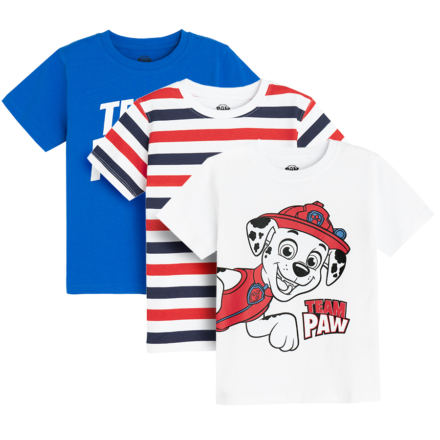 Paw Patrol white, blue and striped T-shirts- 3 pack