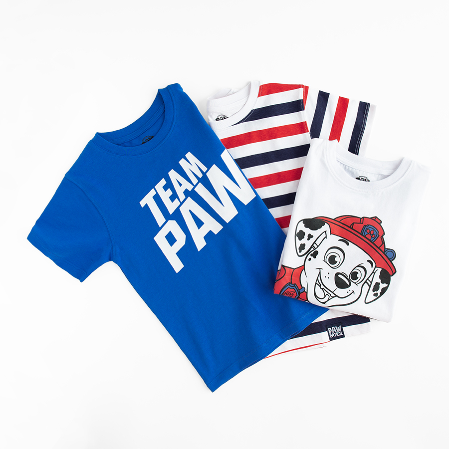 Paw Patrol white, blue and striped T-shirts- 3 pack