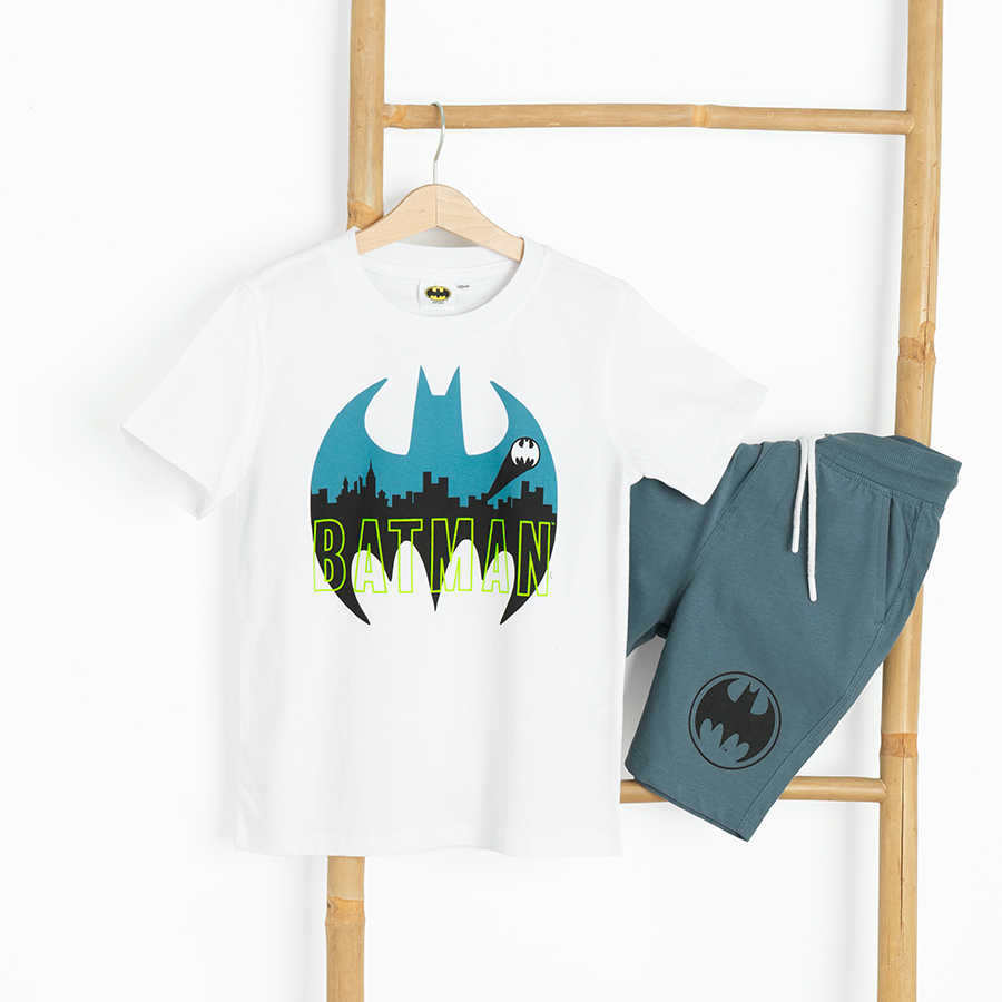 Batman set- white T-shirt with grey bermuda shorts