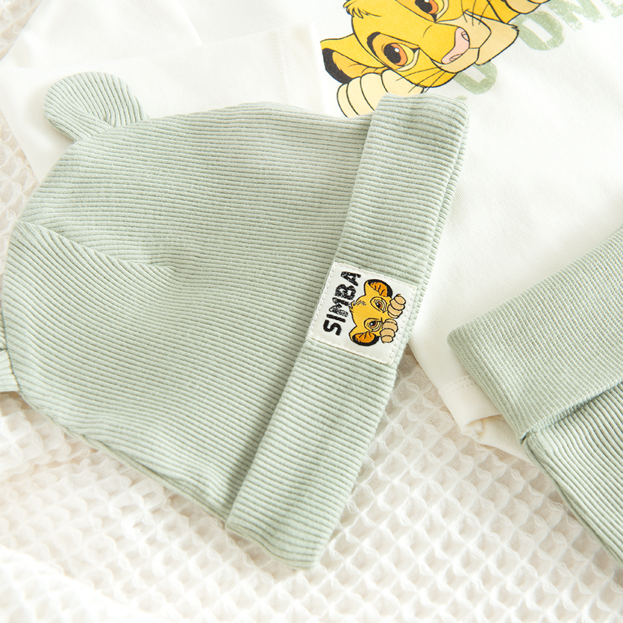 Lion King long sleeve white bodysuit, khaki footed leggings and beanie- 3 pieces