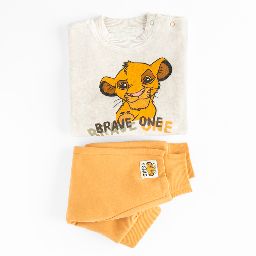 Lion King ecru long sleeve blouse and yellow joggins pants set - 2 pieces