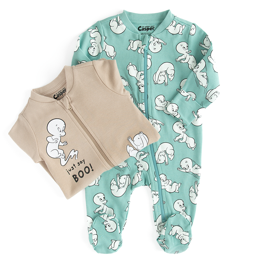 Casper the Ghost footed overall with side zipper- 2 pack