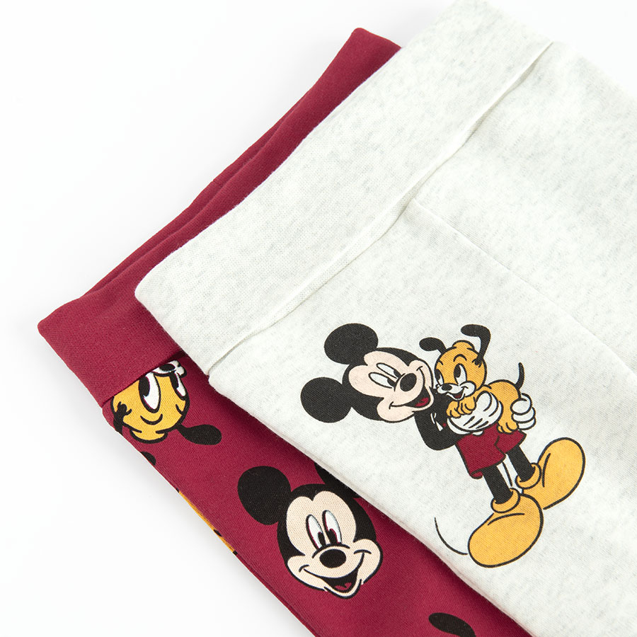 Mickey Mouse light grey and burgundy footed leggings- 2 pack