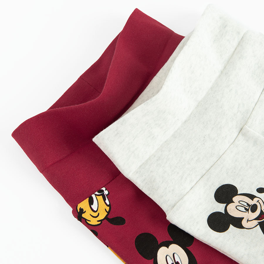 Mickey Mouse light grey and burgundy footed leggings- 2 pack