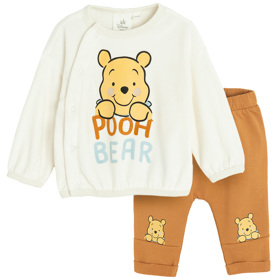 Winnie the Pooh white wrap blouse and brown footless leggings- 2 pieces