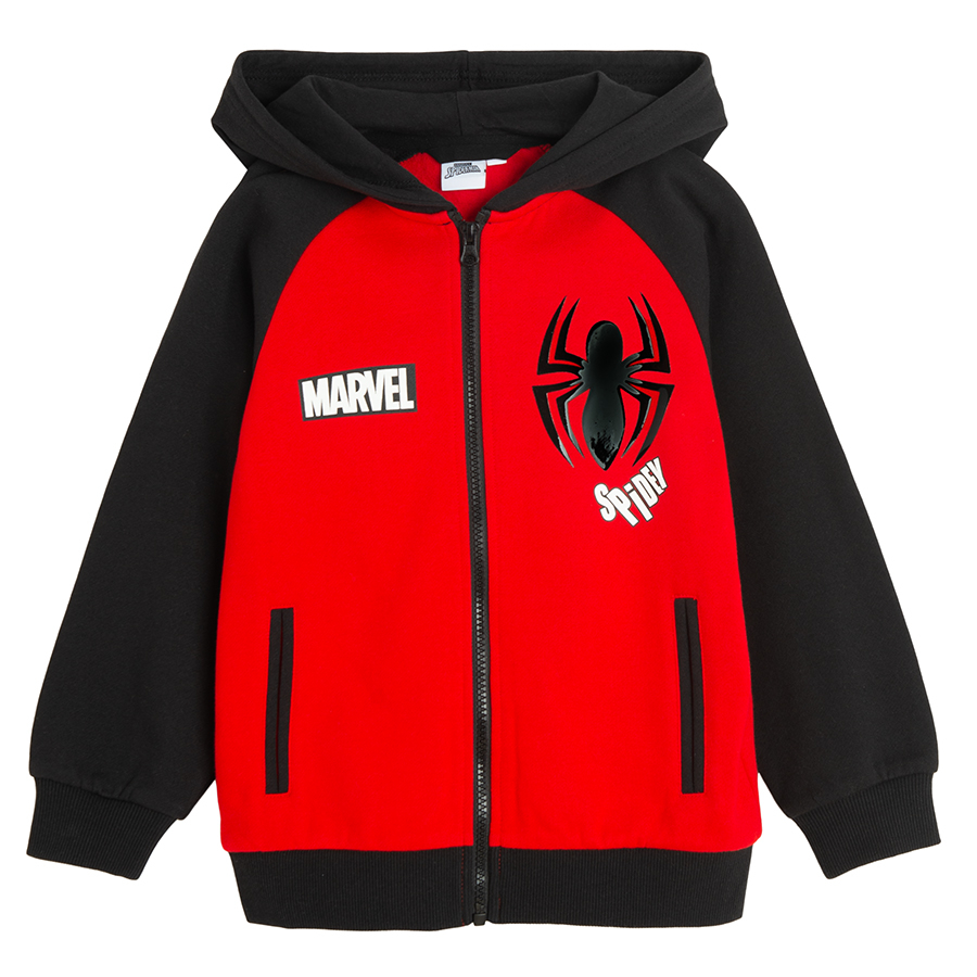 Spiderman black and red hooded zip through oversize sweatshirt