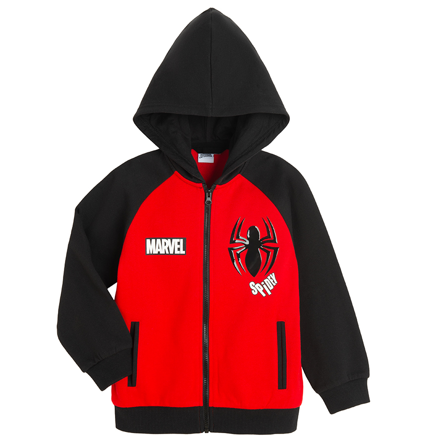 Spiderman black and red hooded zip through oversize sweatshirt