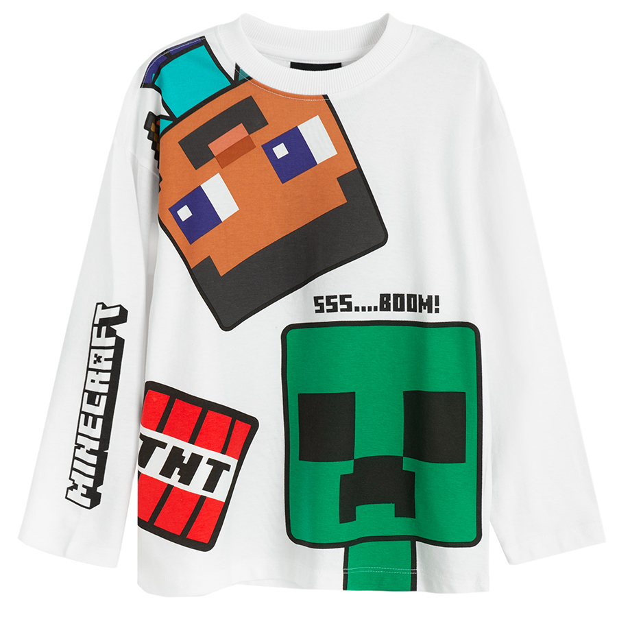 Minecraft white sweatshirt and black jogging pants set- 2 pieces