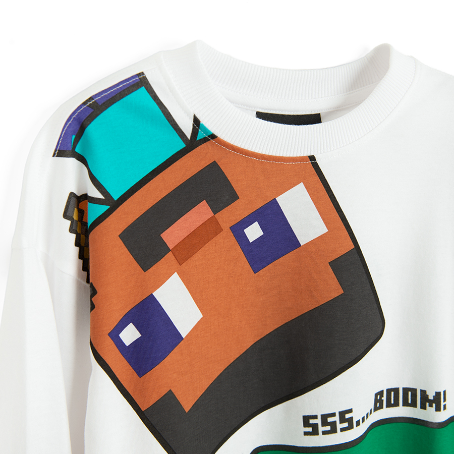 Minecraft white sweatshirt and black jogging pants set- 2 pieces